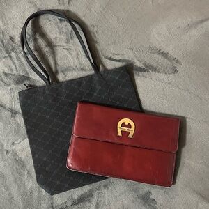 Vintage Etienne Aigner Leather Clutch with free tote